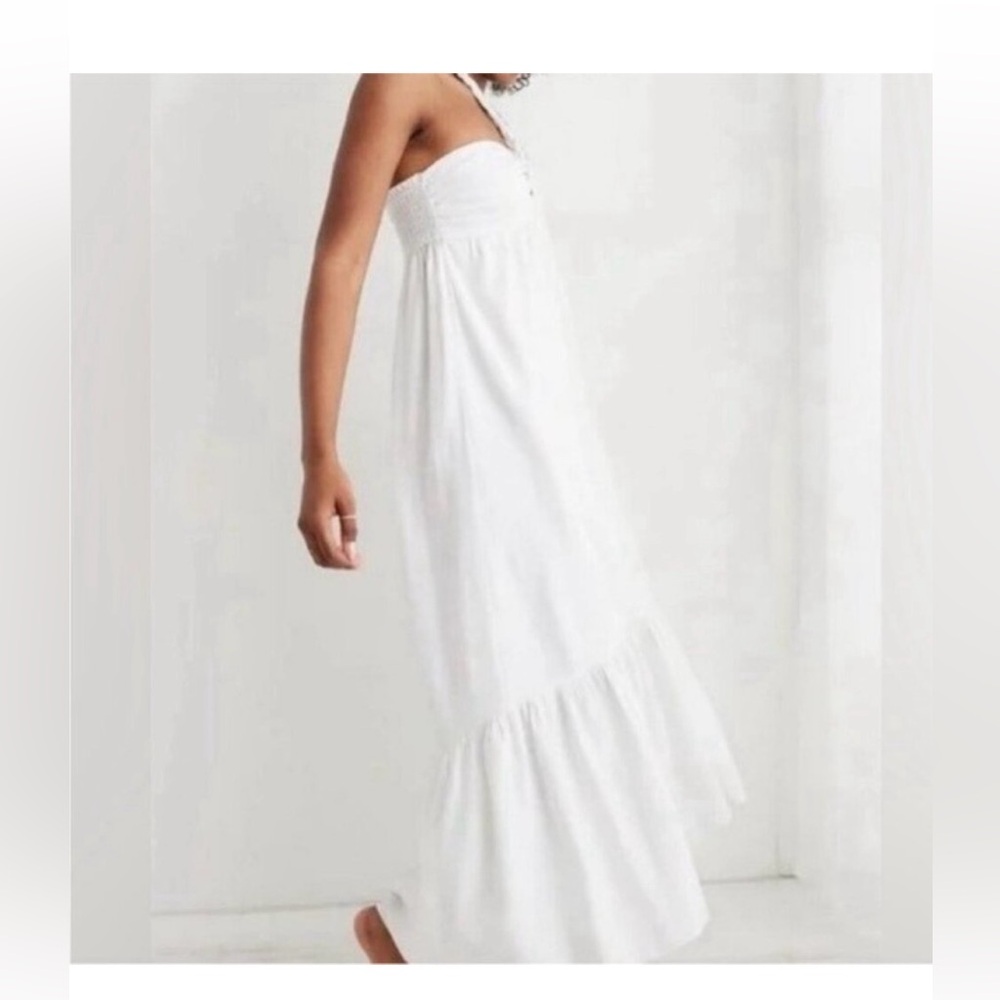 AERIE Linen Blend Braided Halter Hi Low Green Maxi Dress Large - Picture 8 of 11